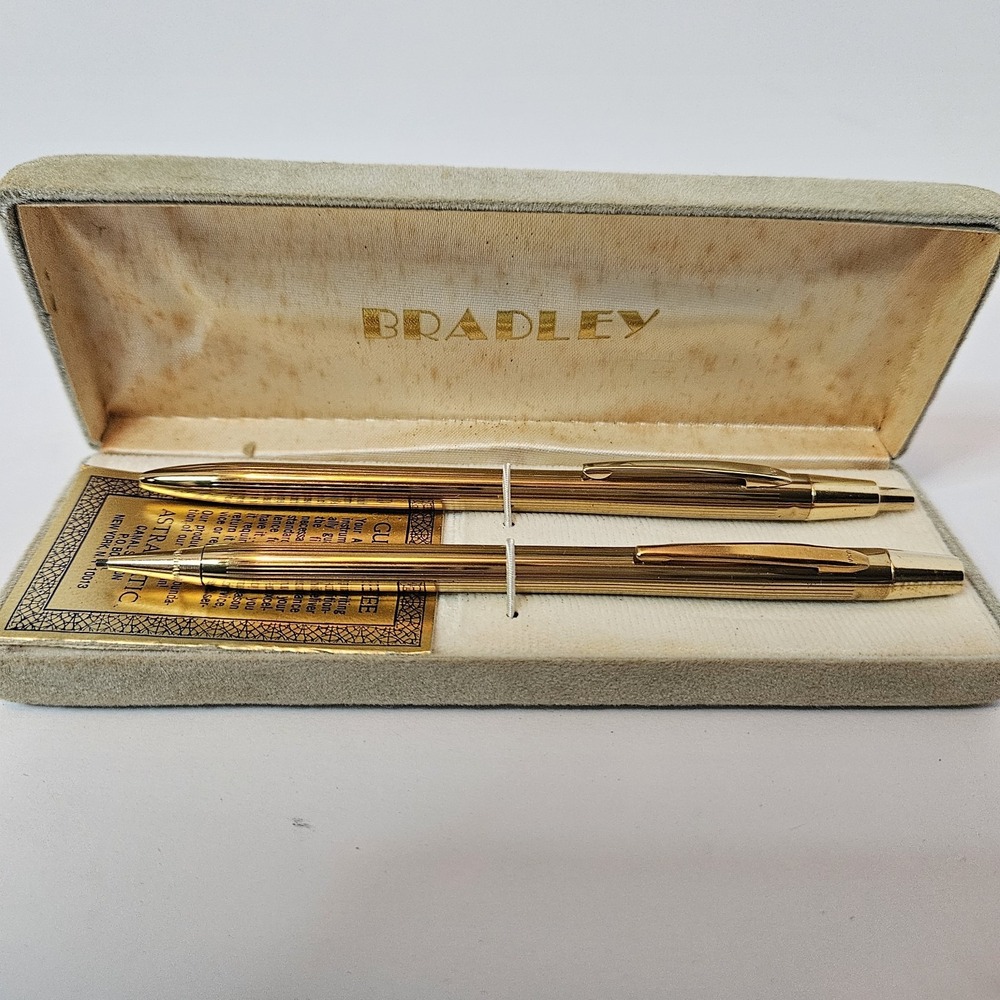 VTG Bradley Pen & Pencil Set Gold Tone Original Box Excellent Cond Unused Luxury